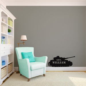 Personalized ARMY or MARINES Military Tank Shilouette  - Wall Decal Custom Vinyl Art Stickers