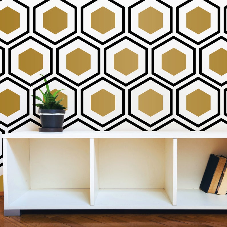 Hexagon Wall Pattern Decal Modern Geometric Art Deco Design Etsy