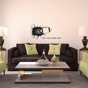 Personalized Football Smashing Through the Wall with Name - Wall Sticker Vinyl Decal