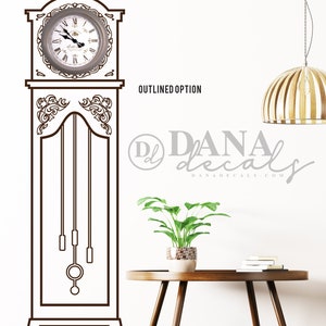 Detailed Antique Grandfather Clock Flat Vinyl Wall Decal Wall Decor Custom Vinyl Art Stickers Outlined or Solid Design, Doodled Design image 5