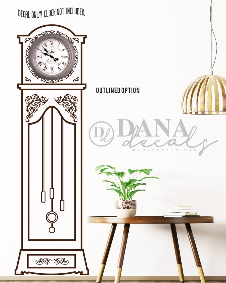 Detailed Antique Grandfather Clock Flat Vinyl Wall Decal Wall Decor Custom Vinyl Art Stickers Outlined or Solid Design, Doodled Design image 5