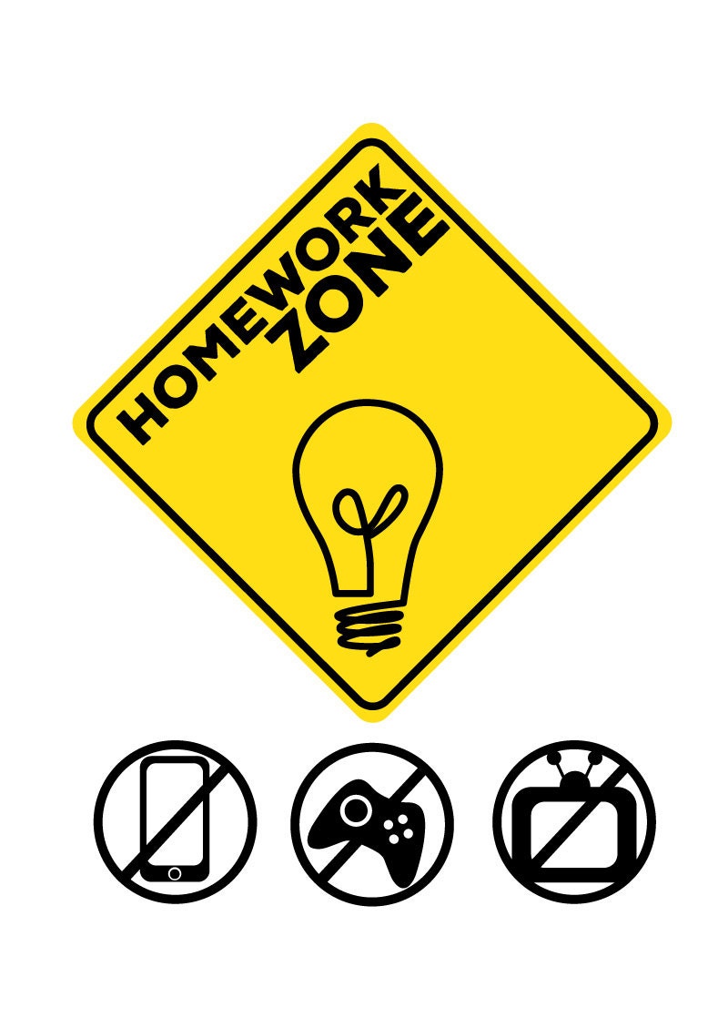 Homework Zone Road Sign With Icons- Vinyl Wall Decal Stickers for Study ...