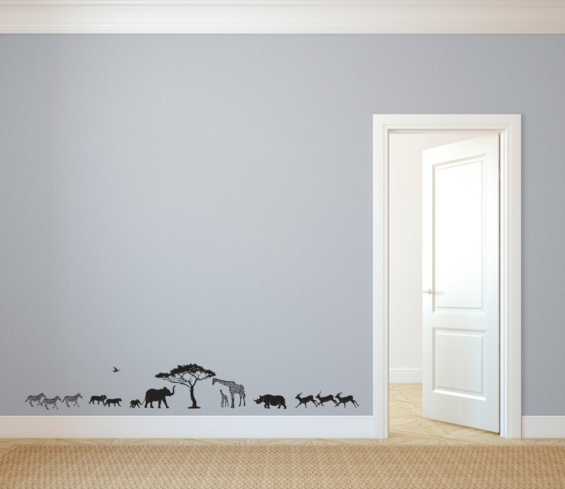 Safari Scene Silhouette Wall Decal Custom Vinyl Art Stickers Etsy