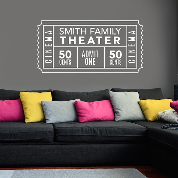 Personalized Family Movie Theater Ticket Decal Wall Decal Custom Vinyl Art Stickers For Interiors Homes Living Rooms Home Theaters