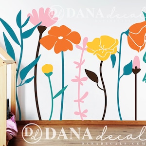 Große Wand Kinderzimmer Floral wunderliche mehrfarbige Wand Wandbild Aufkleber - Wildblumen Wand Kunst Vinyl Aufkleber für Spielräume, Schulen, Kindergarten