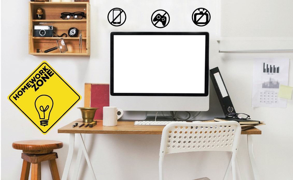 Homework Zone Vinyl Decal – Study Area Road Sign With Icons - Etsy