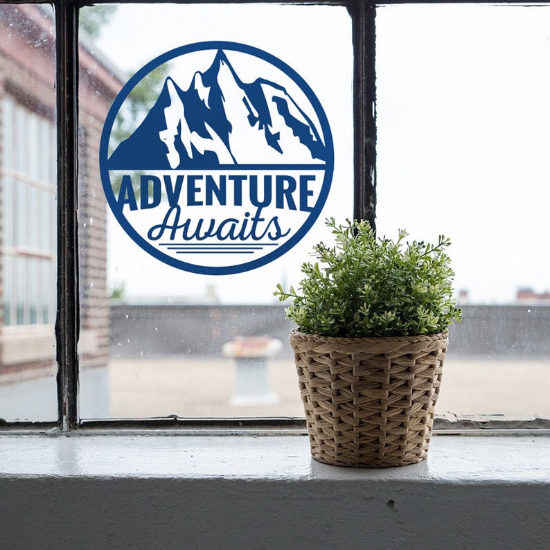 Adventure is Out There Decal Sticker Wanderlust Mountains Vinyl Wall Decal Over 50 Colors Adventure Awaits