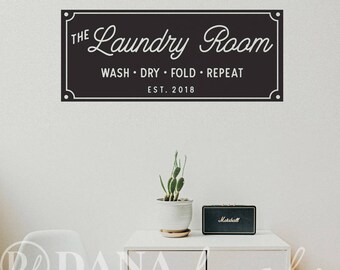 Custom Laundry Room Established - Wall Decal Custom Vinyl Quote Sign for Laundry Room Decor, Laundromats, Washer & Dryer, Modern, Farmhouse