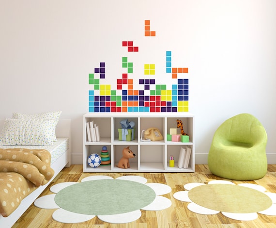 Small Tetris Vintage Arcade Game Wall Decal Custom Vinyl Art Small Tetris Vintage Arcade Game Wall, Basement Arcade Room Freeze