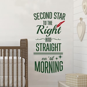 Second Star to The Right Disney&#39;s Peter Pan Quote Vinyl Decal- Perfect for kid&#39;s rooms, Dorm Rooms, Play Rooms, Preschools, Movie Rooms