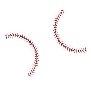 Puede incluir: Dos costuras de b&eacute;isbol rojas, cada una formando una l&iacute;nea curva, sobre un fondo blanco.