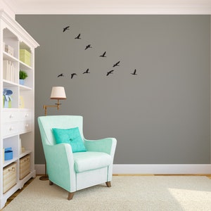 Flock of Geese Flying V Silhouettes - Wall Decal Custom Vinyl Art Stickers