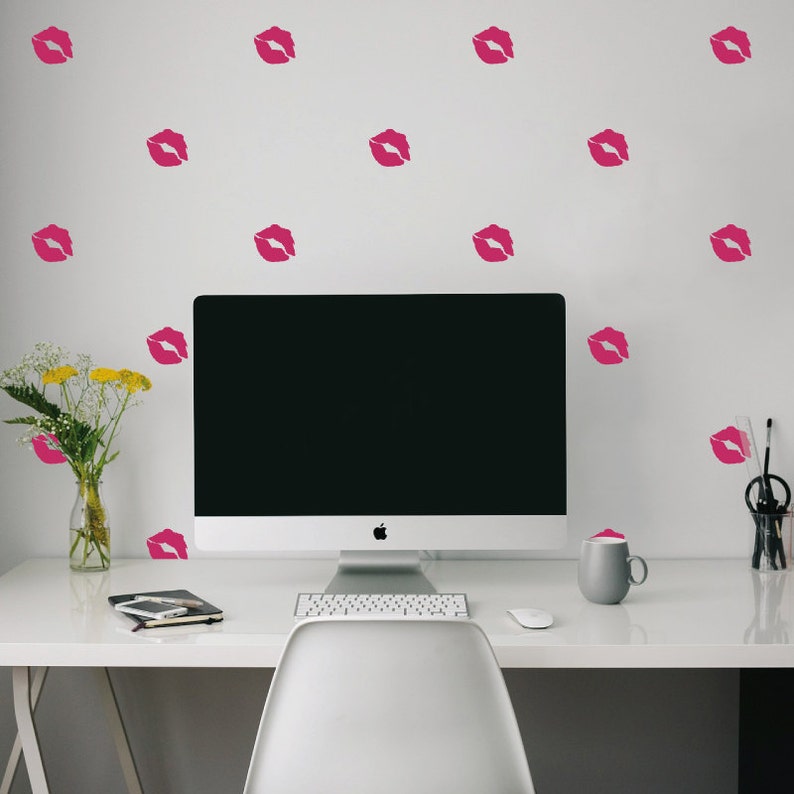 Kiss Lips Pattern Cute Romantic Lips Wall Art Vinyl Decal Kiss Pattern for Dorms, Bedrooms, Offices image 1