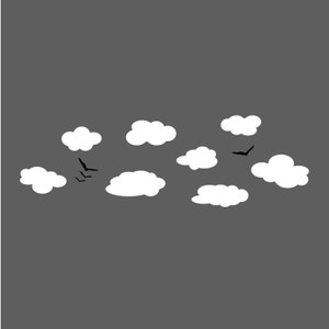 Clouds and Birds Silhouettes Whimsical Modern Scene Wall Decal Custom Vinyl Art Stickers image 3