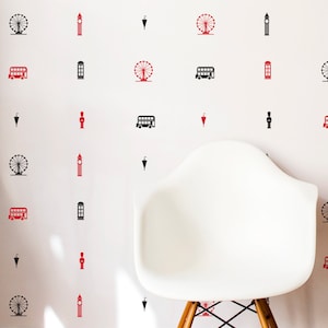 London Icons Wall Pattern Repeatable Decal - Wall Decal Custom Vinyl Art Stickers for Interior Designers, Homes, Schools