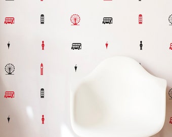 London Icons Wall Decal Set – Bus, Big Ben, Eye, Phone Booth