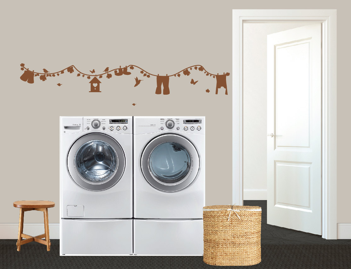 Floral Clothesline Laundry Room Wall Decal – Birds, Butterflies ...