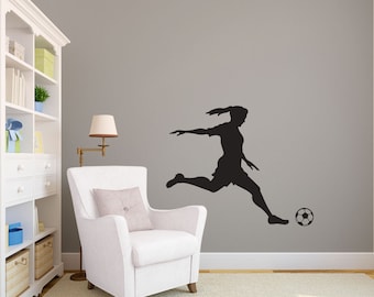 Medium Girl Soccer Player Kicking Silhouette Sports - Wall Decal Custom Vinyl Art Stickers