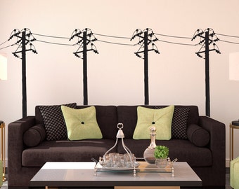 Power Lines Posts Row Sihlouette - Wall Decal Custom Vinyl Art Stickers