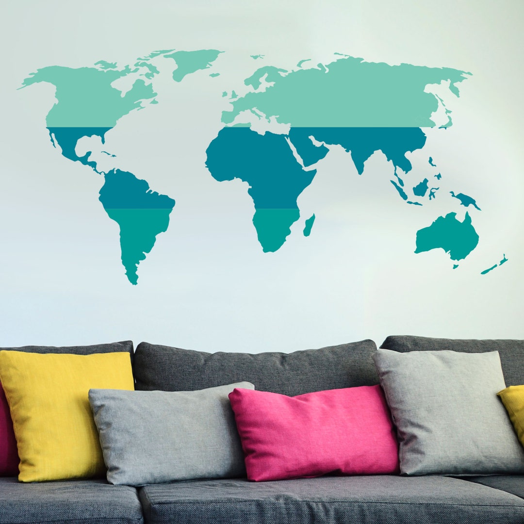 Tri-color World Map - Wall Decal Custom Vinyl Art Stickers for ...