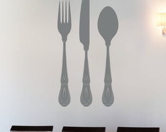 Fork Knife Spoon Large - Wall Decal Custom Vinyl Art Stickers