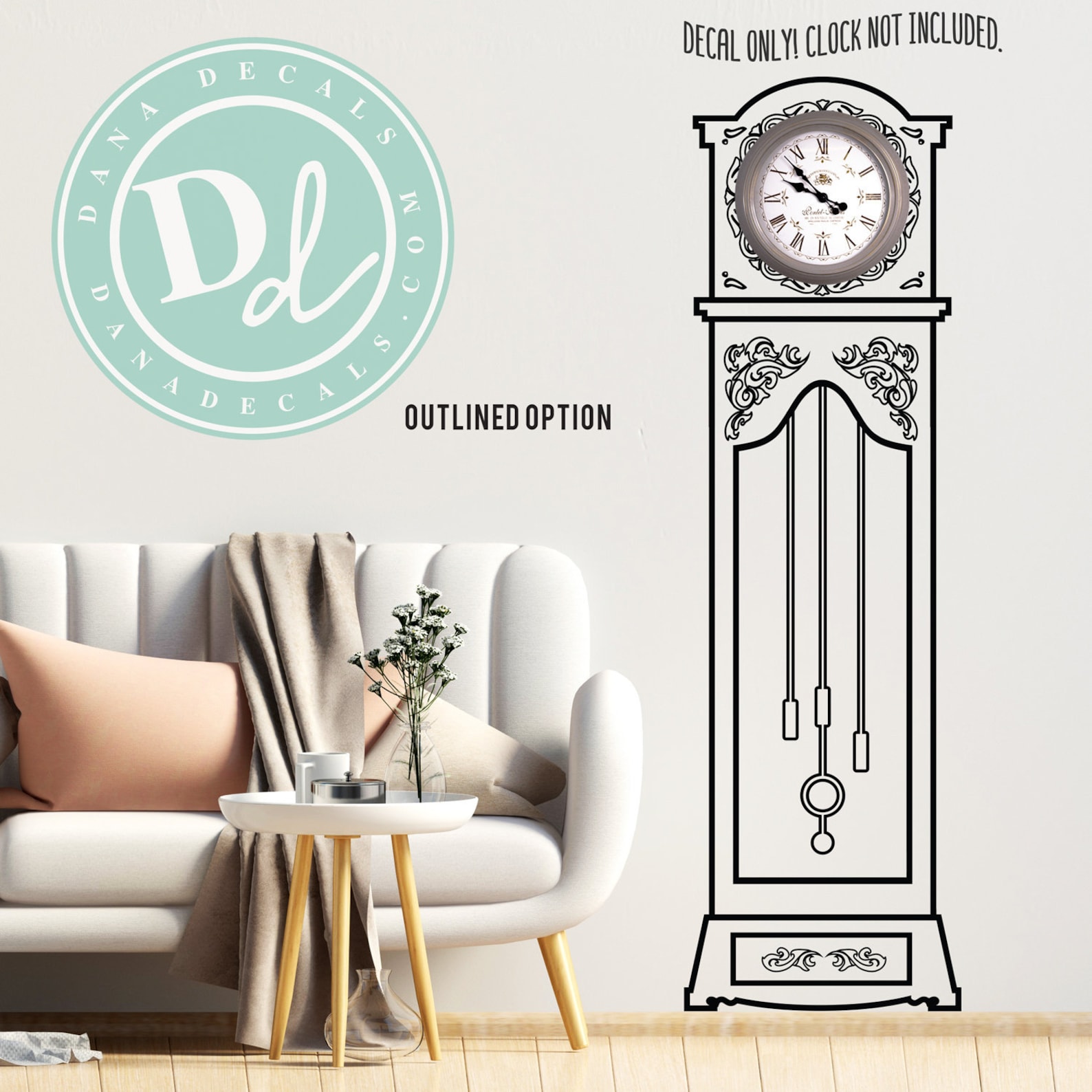 Detailed Antique Grandfather Clock Flat Vinyl Wall Decal Etsy