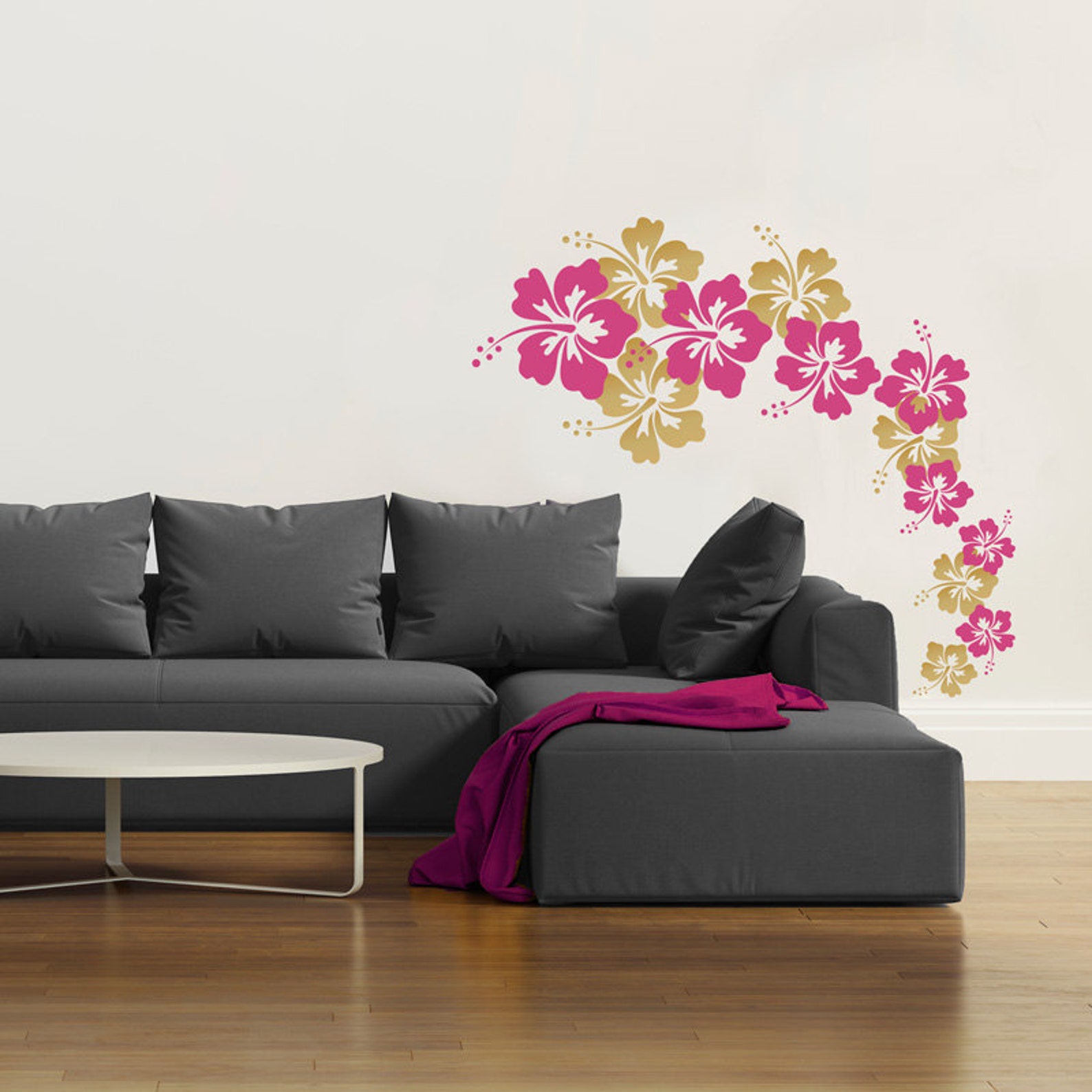 Cascading Hibiscus Flowers wall Decal Custom Vinyl Art Etsy
