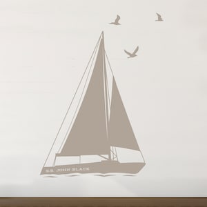 Personalized Sailboat and Birds - Wall Decal Custom Vinyl Art Stickers