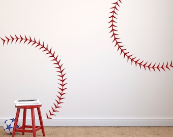 Large Baseball Seams Stitching - Vinyl Wall Art Decal Custom Stickers for Sports Fans, Schools, Locker Rooms, Homes, Kids Rooms