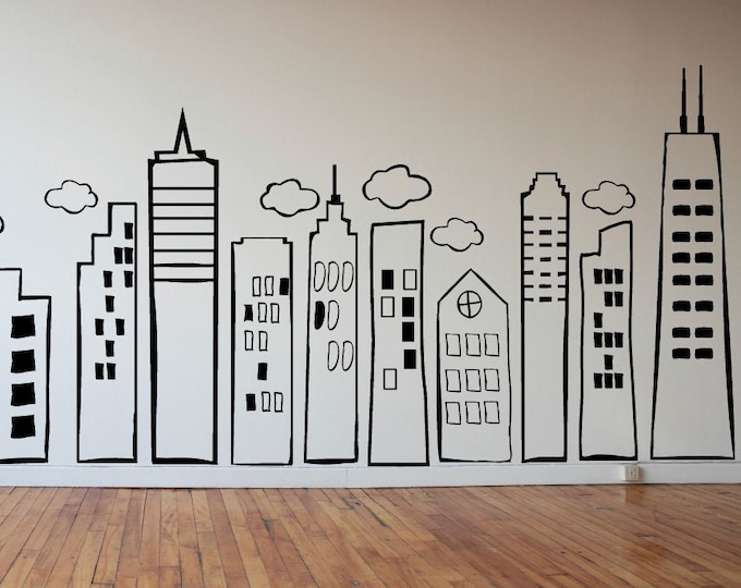 Doodled City Skyline Wall Decal - Kids Room Decor