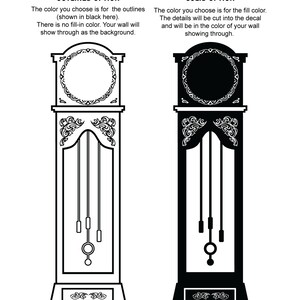 Detailed Antique Grandfather Clock Flat Vinyl Wall Decal Wall Decor Custom Vinyl Art Stickers Outlined or Solid Design, Doodled Design image 3