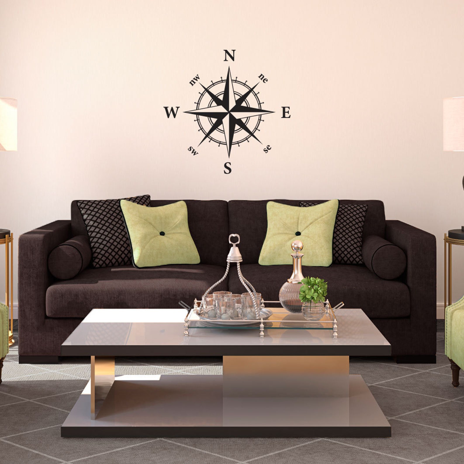 Compass Nautical Decor Modern Design Wall Decal Custom Vinyl Etsy