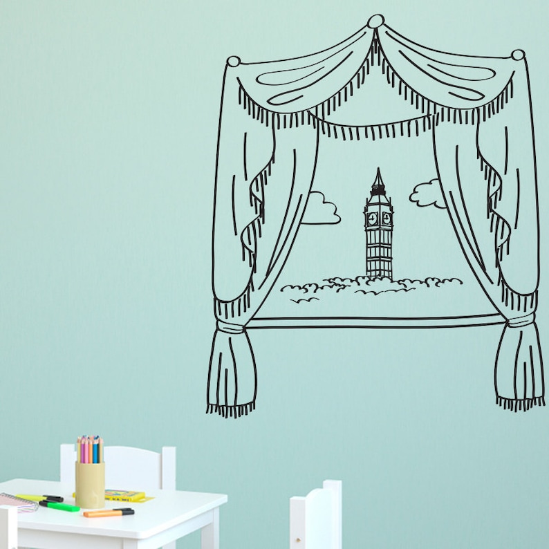 Wall Decal Custom Vinyl Art Stickers for Dorm Rooms Hall Way Classrooms Homes London with Big Ben Scene Doodle Kids Rooms