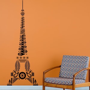 Paris Mod Mid-Century Pattern Eiffel Tower - Travel Vinyl Wall Art Decal Custom Stickers for Classrooms, Homes, Coffee Shops, Kids Rooms