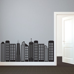 Small Simple Geometric City Skyline Silhouette - Wall Decal Custom Vinyl Art Stickers