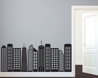 Small Simple Geometric City Skyline Silhouette - Wall Decal Custom Vinyl Art Stickers