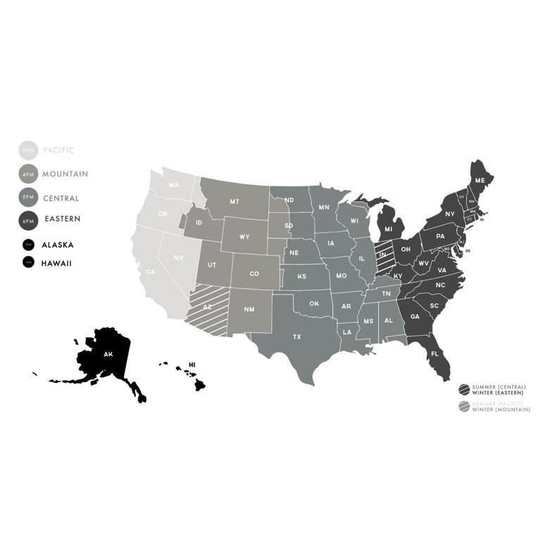 x large united states time zone map mult color wall decal