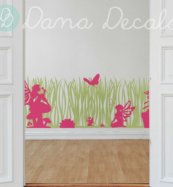 Magical Fairy Garden Scene Vinyl Decal Art With Grass
