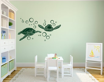 Sea Turtles with Bubbles - Vinyl Wall Art Decal Custom Stickers
