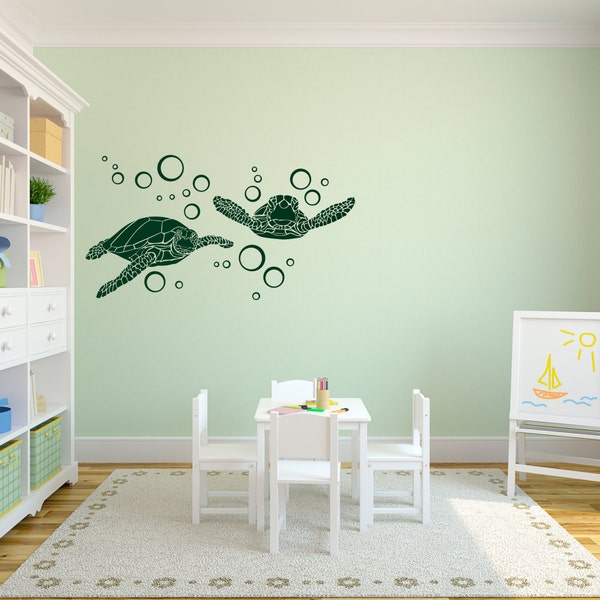 Sea Turtles with Bubbles - Vinyl Wall Art Decal Custom Stickers