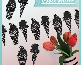 Ice Cream Cone Decal Stickers - Vinyl Wall Decal Pattern for Kids Rooms, Nurseries, Kitchens, Classrooms, Playrooms