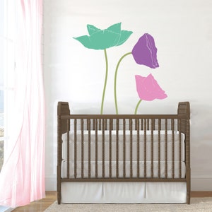 Poppy Flowers Wall Decal, 4 Color - Vinyl Wall Art Decal for Nurseries, Kids Rooms, and Modern Homes