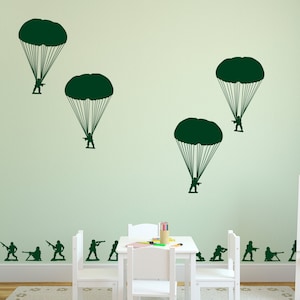 Large Army Men Bucket of Soldiers Paratroopers - Wall Decal Custom Vinyl Art Stickers For Schools, Kids Rooms, Baby Nurseries, And More