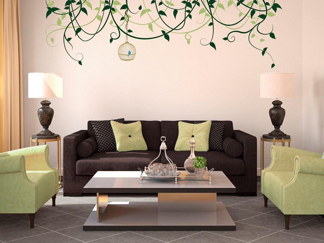Wall Decal Custom Vinyl Art Stickers - Birdcage and Vines - Etsy