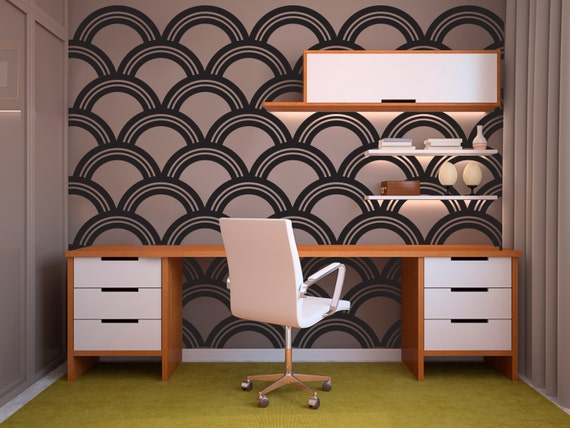 art deco scallop pattern decal wall decal custom vinyl art | etsy