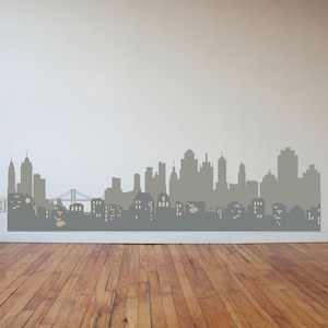 Layered City Skyline Silhouette with City Lights - Wall Decal Custom Vinyl Art Stickers