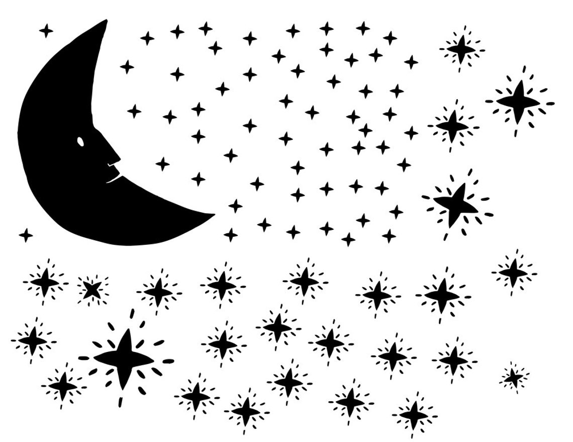 Moon and Stars Vinyl Wall Decal, Nursery Decor - Etsy