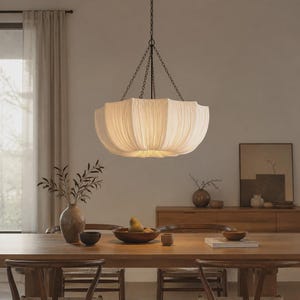 Lámpara colgante de tela Wabi Sabi, araña minimalista moderna, estructura metálica, base E27
