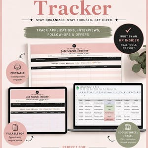 Job Search Tracker Bundle | Printable | Fillable PDF |Google Sheets Excel Template | Application, Interview/Follow-Up Organizer