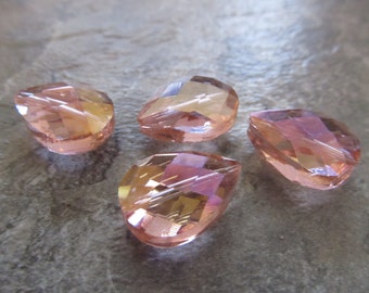 4 Pink Faceted Glass 17x12mm Briolette Beads